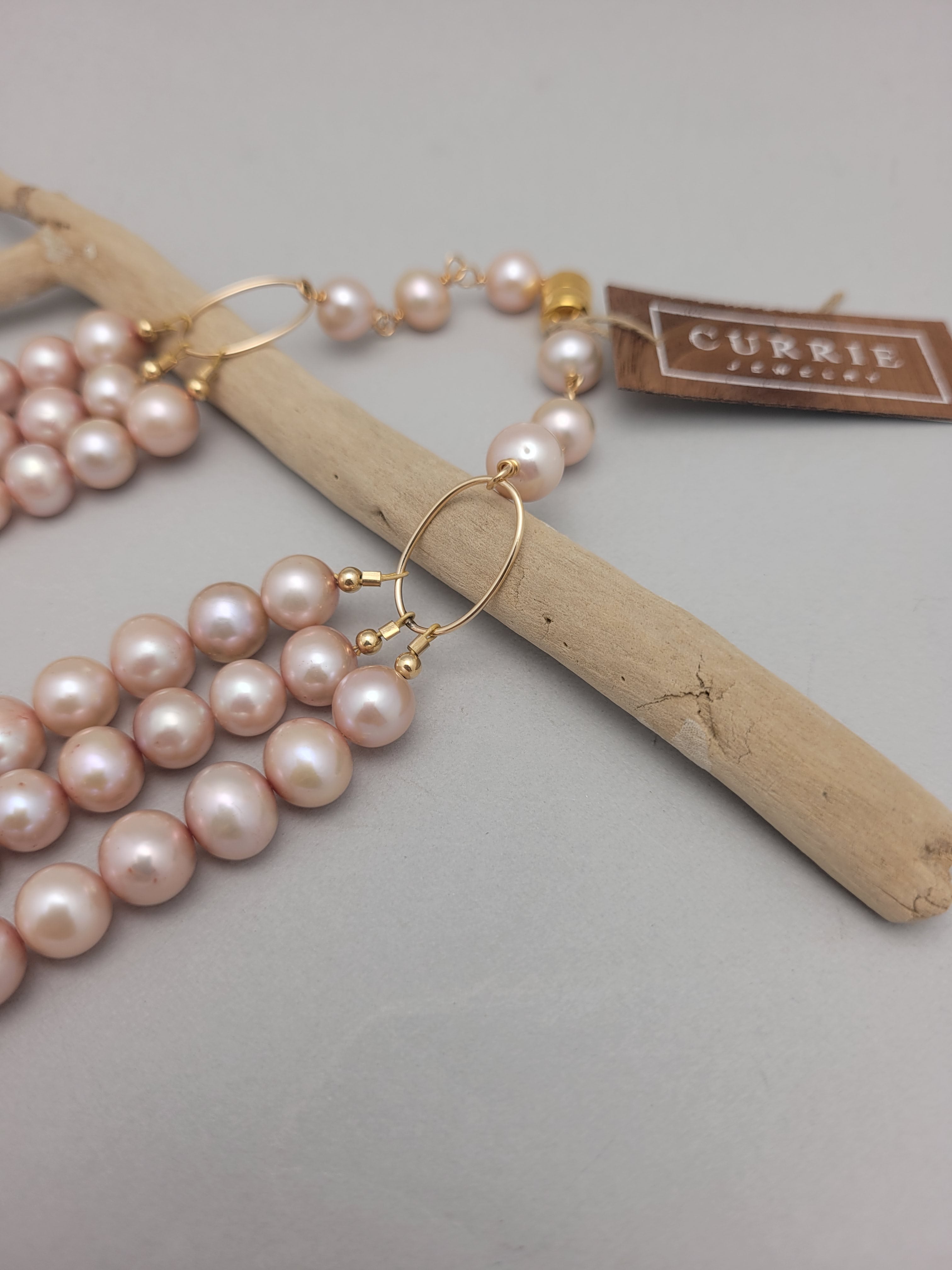 Multi Strand Freshwater Pearl Necklace and Earrings Set