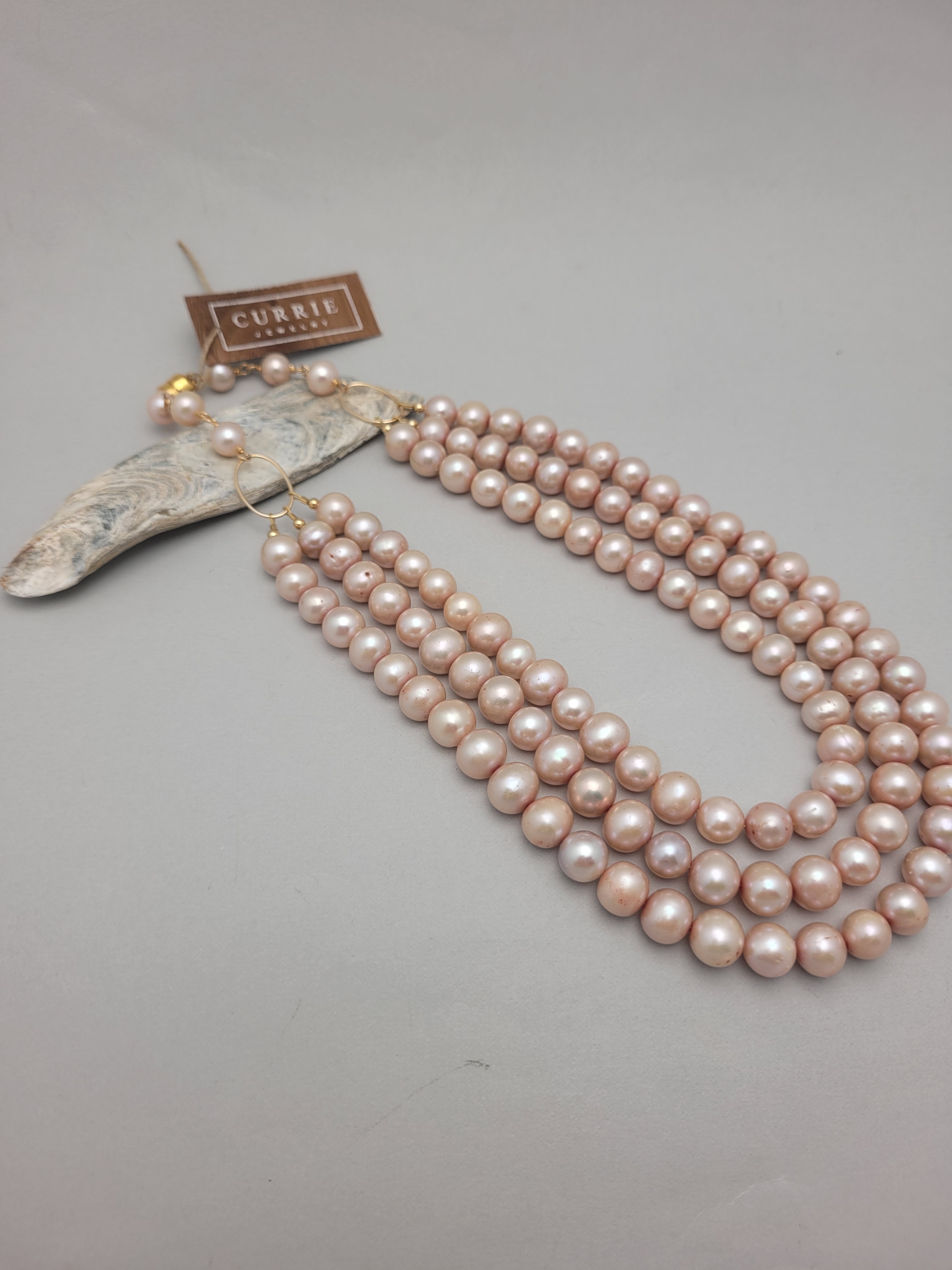 Multi Strand Freshwater Pearl Necklace and Earrings Set