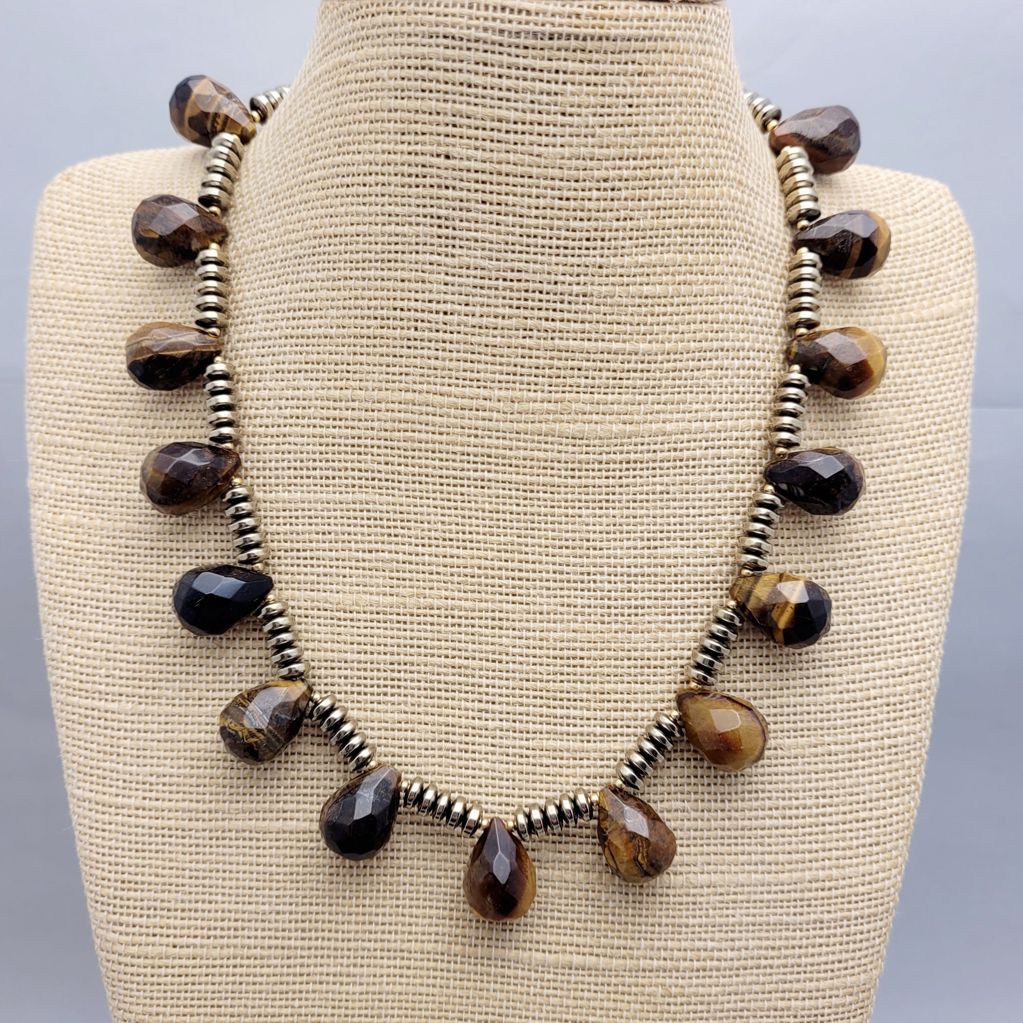 Hematite and Tigers Eye Briollette Necklace