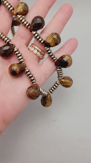 Hematite and Tigers Eye Briollette Necklace