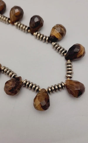 Hematite and Tigers Eye Briollette Necklace