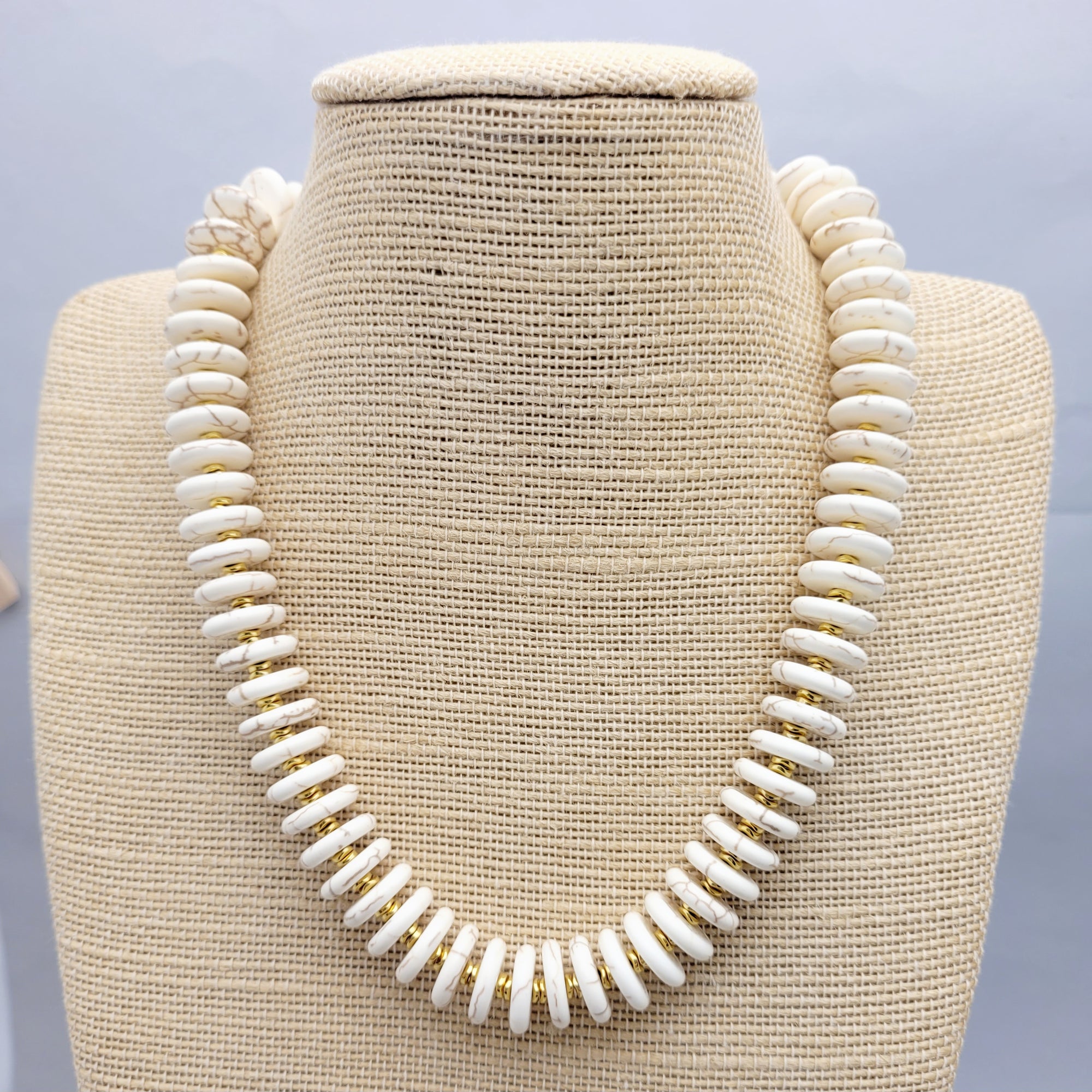 White and Turquoise Magnesite Disc Necklaces