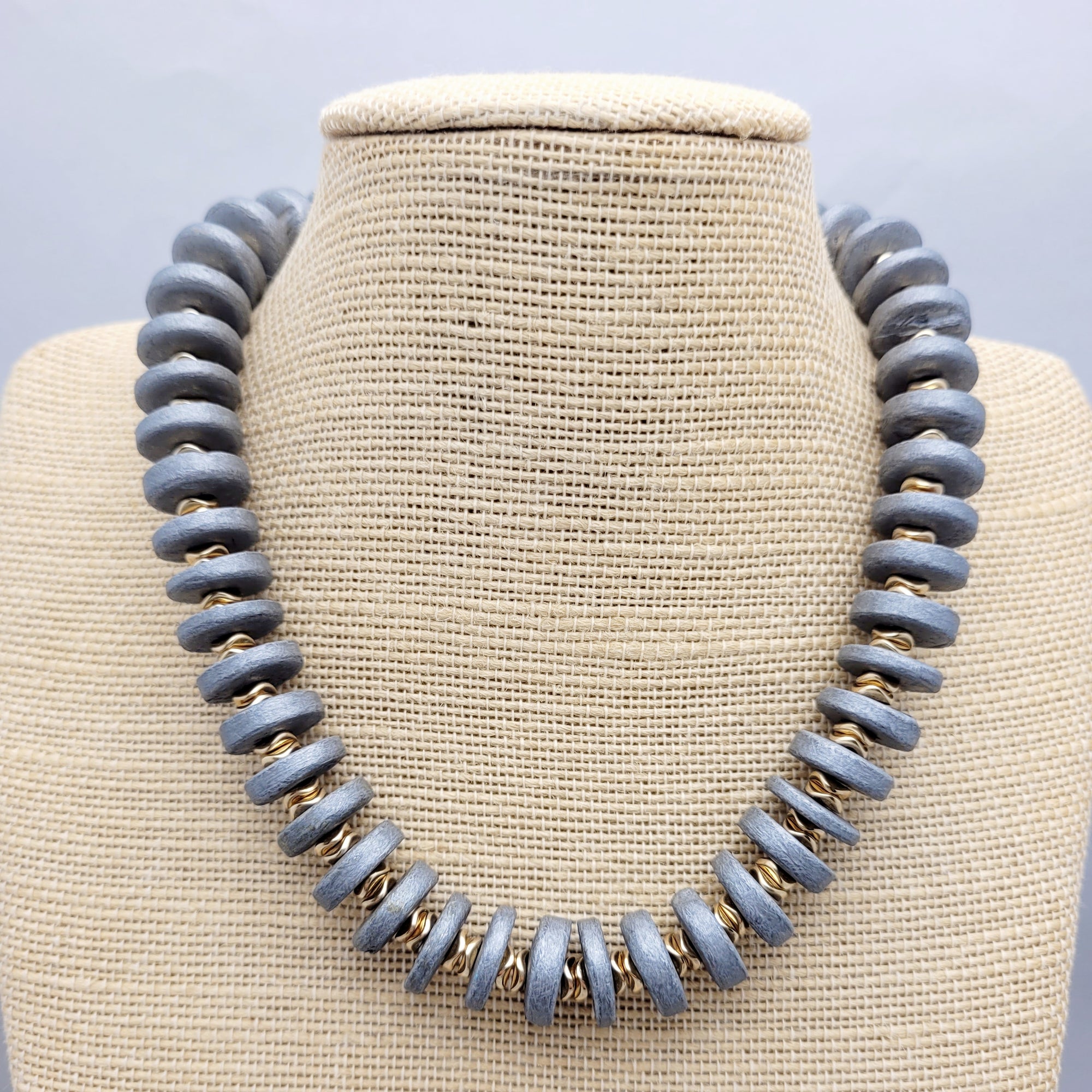 Wooden Disc Necklaces - Gold and Gray