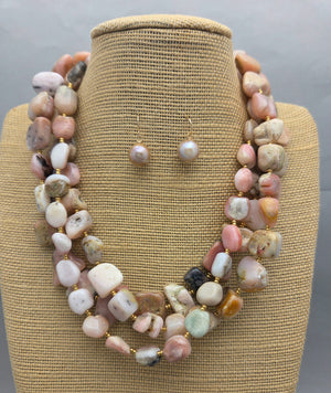 Three Strand Pink Opal Nuggets