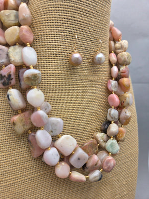 Three Strand Pink Opal Nuggets