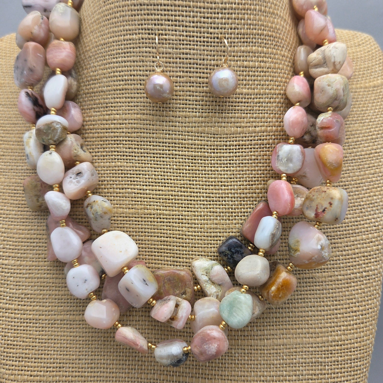Three Strand Pink Opal Nuggets