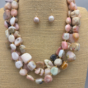 Three Strand Pink Opal Nuggets