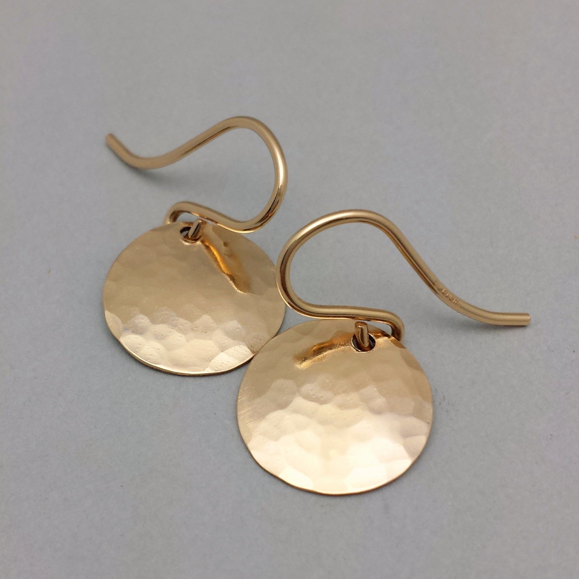 Shield Earrings / 14k Yellow Gold Filled / Convex Domed Disks / Rustic  Hammered Texture